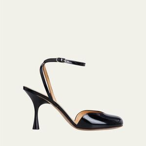 Loewe black patent ankle strap heels, 39
